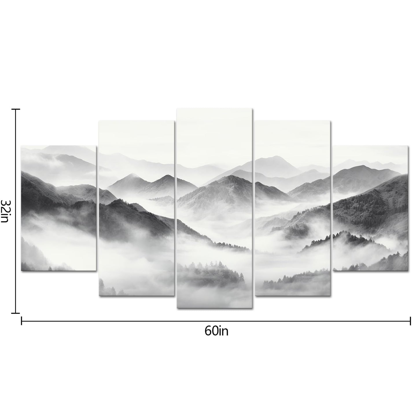 HOMEOART Mountain Wall Art Nature Landscape Painting Living Room Decor 5 Pieces Art Prints Overall 60inchx32inch