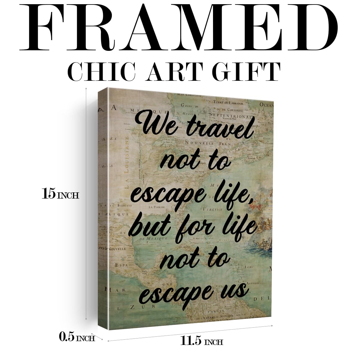 Inspirational Wall Art Decor Motivational Travel Quote Poster Framed Painting Print Retro We Travel Not to Escape Life Canvas Artwork for Home Office Decor 12 X 15 Inch