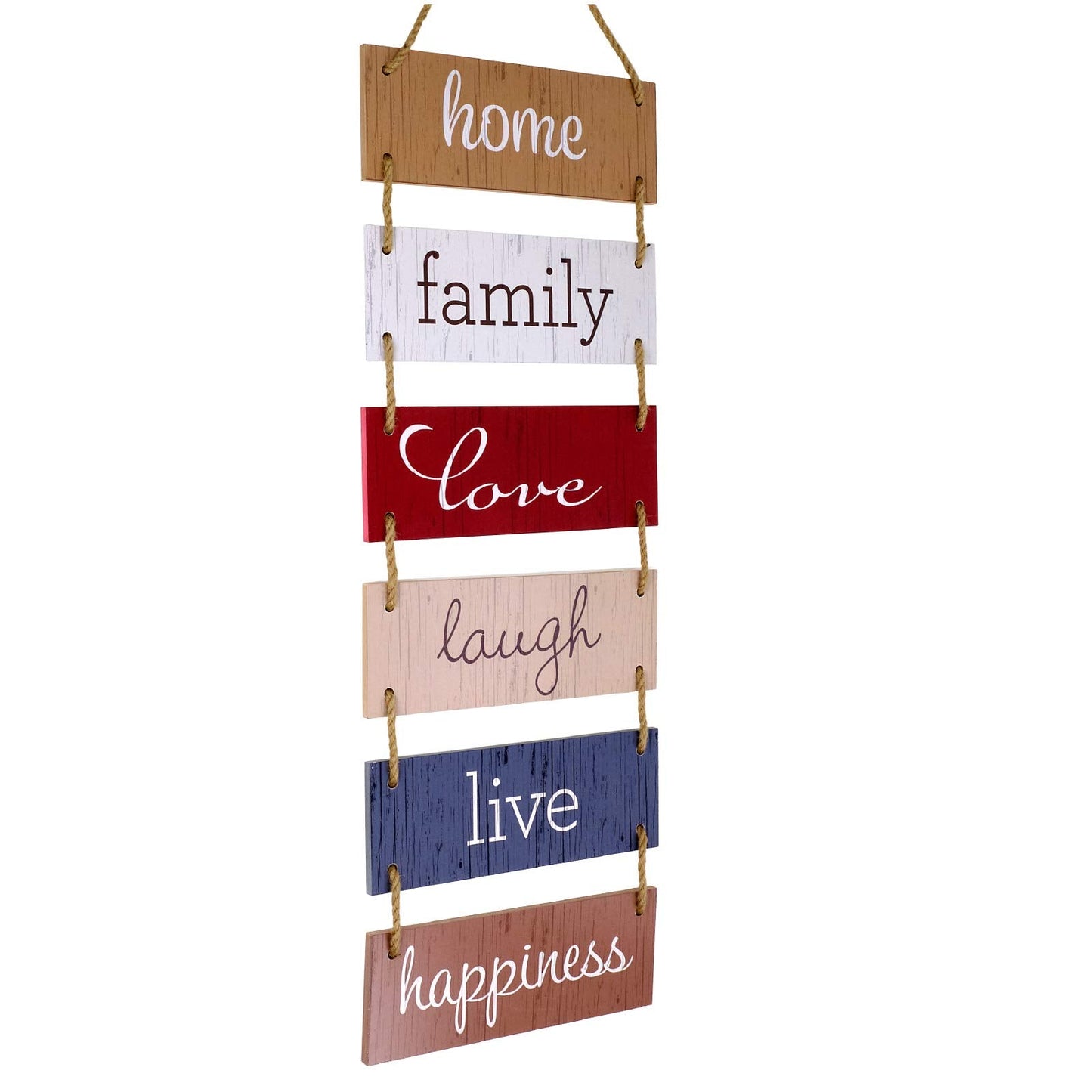 EXCELLO GLOBAL PRODUCTS Large Hanging Wall Sign: Rustic Wooden Decor (Home, Family, Love, Laugh, Live, Happiness) Hanging Wood Wall Decoration (11.75" x 32")