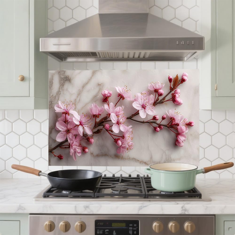 Cmialusie Peel and Stick Wall Sticker 35.4 x 23.6 Inch Cherry Blossom Marble Decorative Wall Decal for Home