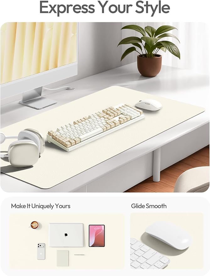 YSAGi Leather Desk Pad Protector, Office Desk Mat, Large Mouse Pad, Non-Slip PU Leather Desk Blotter, Laptop Desk Pad, Waterproof Desk Writing Pad for Office and Home (Cream,55" x 24")