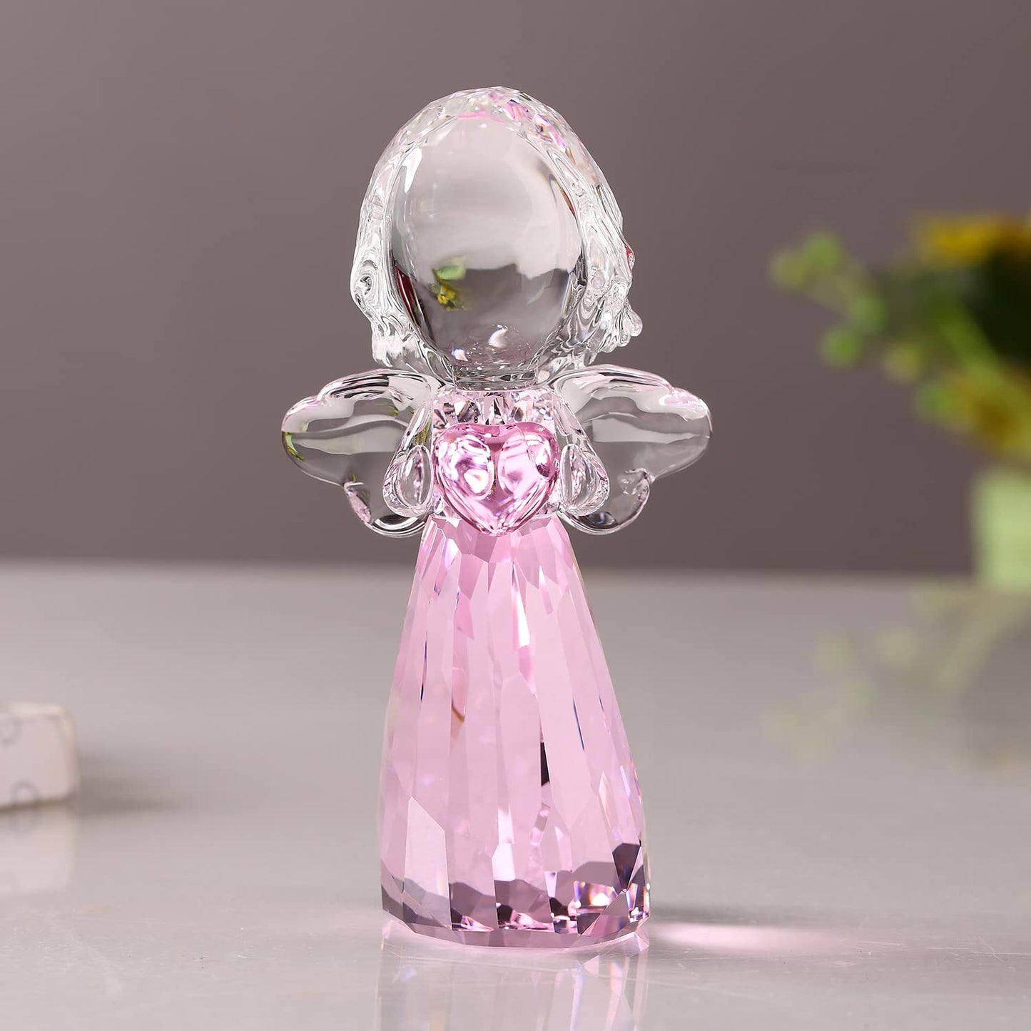 Crystal Little Angel Christmas Birthday Gifts Cherub Figurine Paperweight Decor Ornaments Art Collecible (Pink)