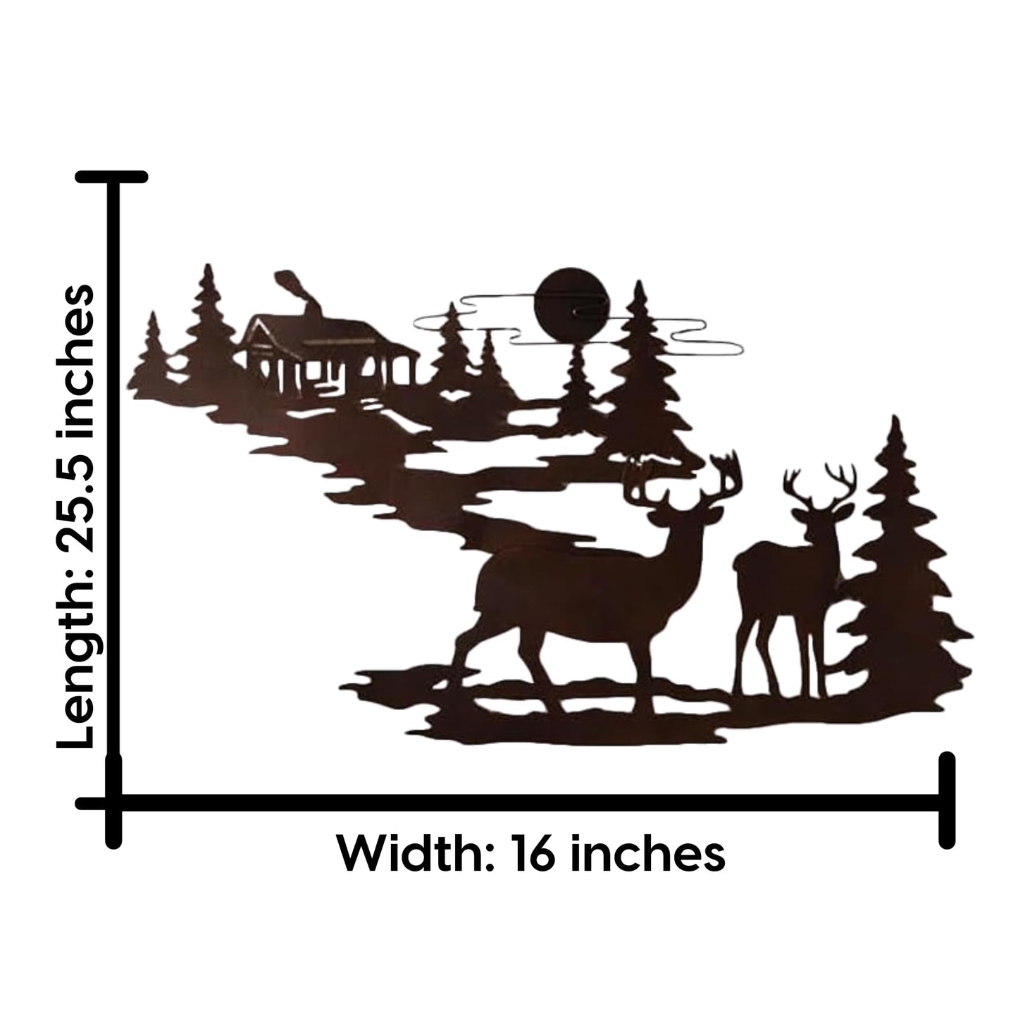Rivuz Metal Wall Art by Prime Goods. Aesthetic Room Decor. Rustic Retreat. Black Metal Wall Decor with Woodland Cabin & Deer. Great Art for Living Room, Bedroom, or Outdoor Space