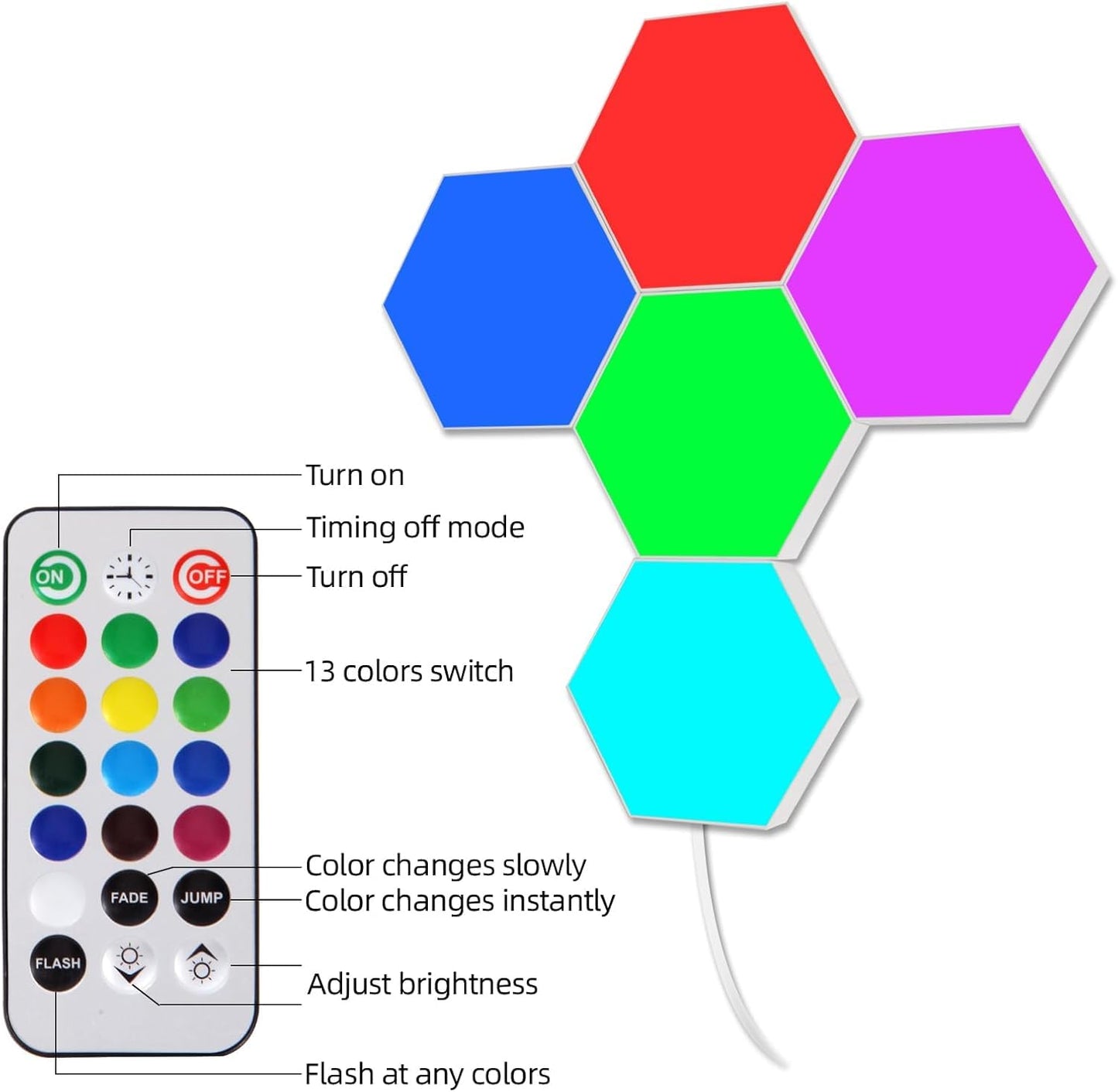 Remote control and touch control hexagon panels for gaming room setups and kids play lamps night lights with LED light sources mainy used in door for home decoration and holiday decoration lights (9)