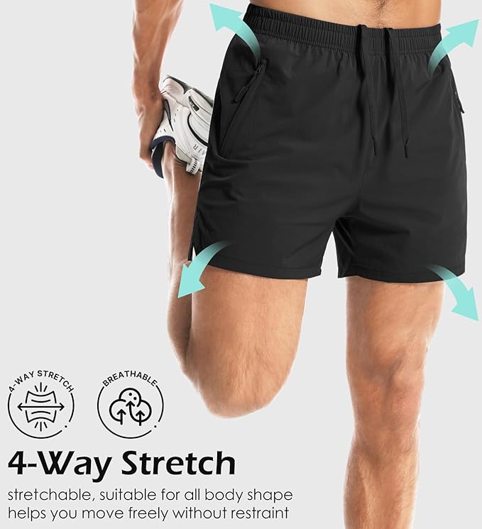 Aolesy Men's Gym Shorts Linerless & Liner - 5" Quick Dry Workout Running Shorts with Zip Pockets Sports Athletic Shorts