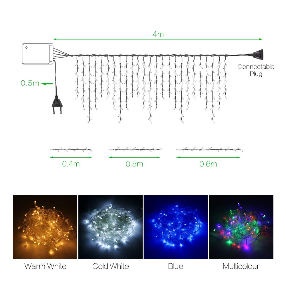 Lainin 3.5M/11ft 96 LED Warm White Linkable Fairy Curtain String Light with 8 Modes Memory Functional Controller for Indoor/Outdoor/Patio/Wedding/Valentines Day/Christmas Decor