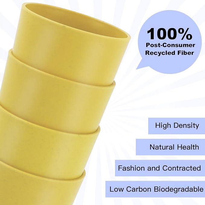 Homienly Wheat Straw Cups Set 8 PCS, 12 OZ Reusable Plastic Cups Alternative, Unbreakable Drinking Glasses for Kitchen, Party, Gatherings, Dishwasher & Microwave Safe Cup Set for Water, Juice(Yellow)