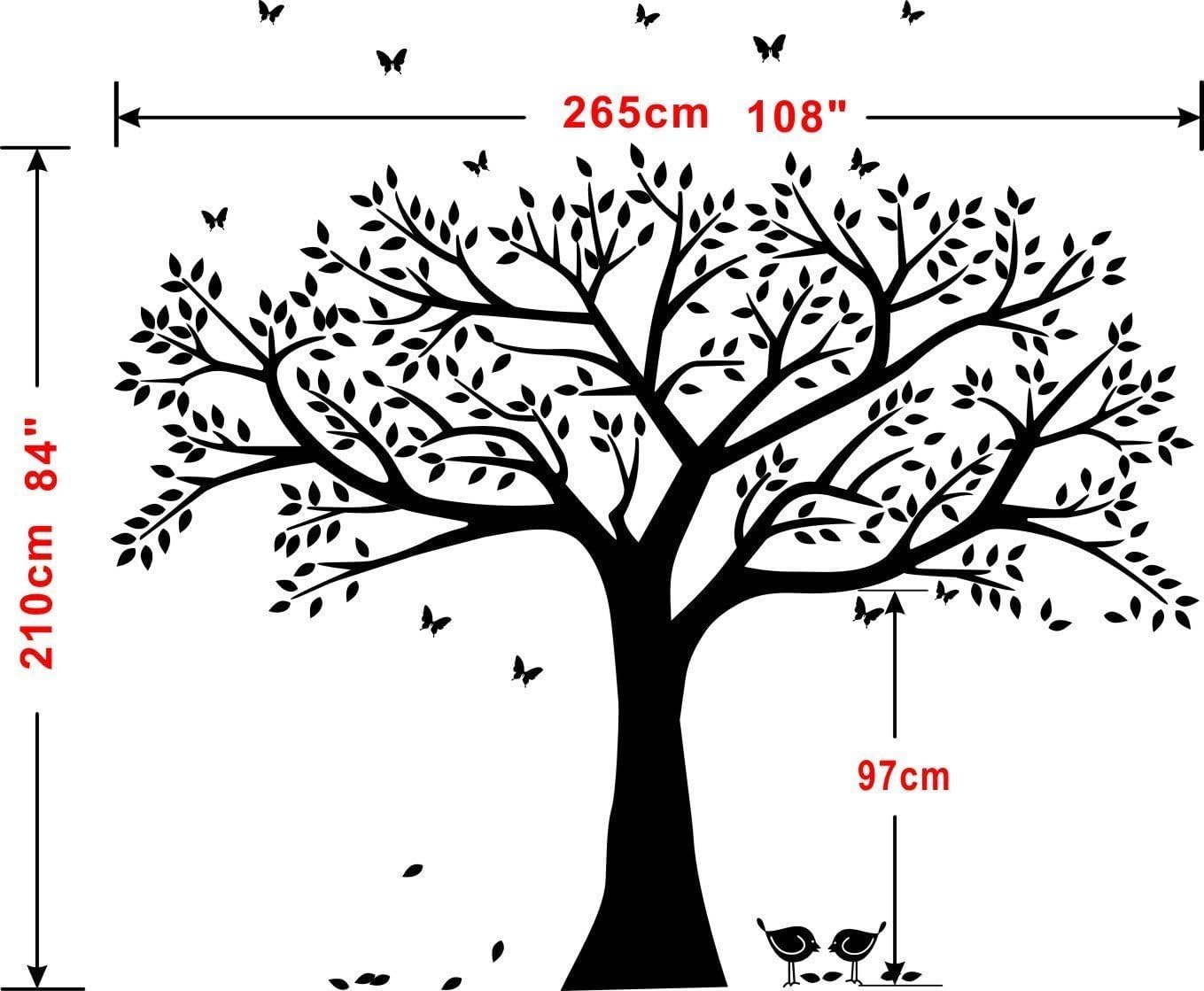 Grant Family Photo Frame Tree Wall Decals Family Tree Decal Living Room Home Decor (108" Wide x 84" Tall) (Black)