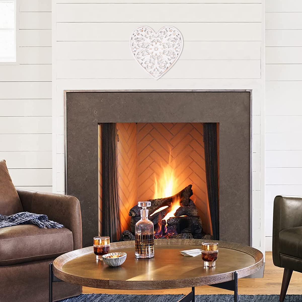HOTBEST Wooden Wall Decor Floral Hollow Carved Wall Panel Hanging Decor Rustic Art Sculpture Home Ornament for Hallway Bedroom Living Room Cafe Office (Heart Shape 30 * 30cm)