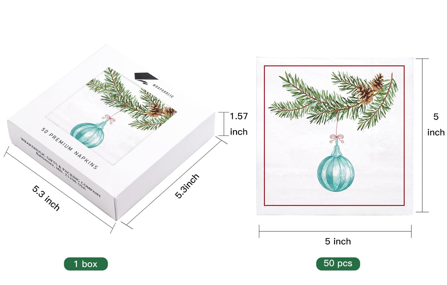 WRAPAHOLIC 50Pcs Christmas Paper Napkins - 3 Ply Christmas Light Disposable Cocktail Napkin for Christmas Party Supplies Tableware, Xmas Holiday - 5 x 5 In