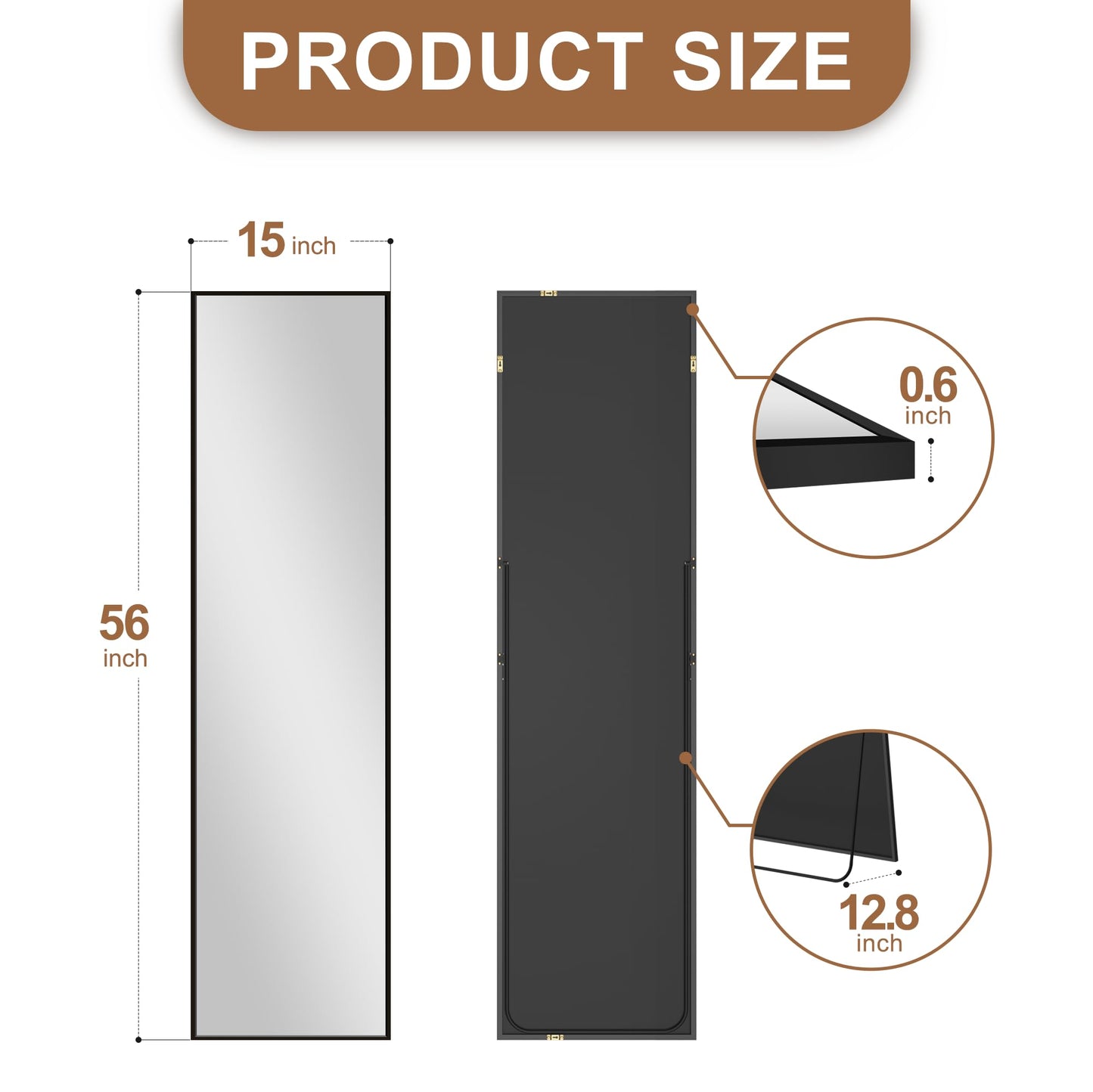 Delma Wall Full Length Mirror,Standing Mirror Full Body,Large Floor for Wall Door Bedroom Bathroom Living Room with Aluminium Frame(with Stand,56x15-Black)
