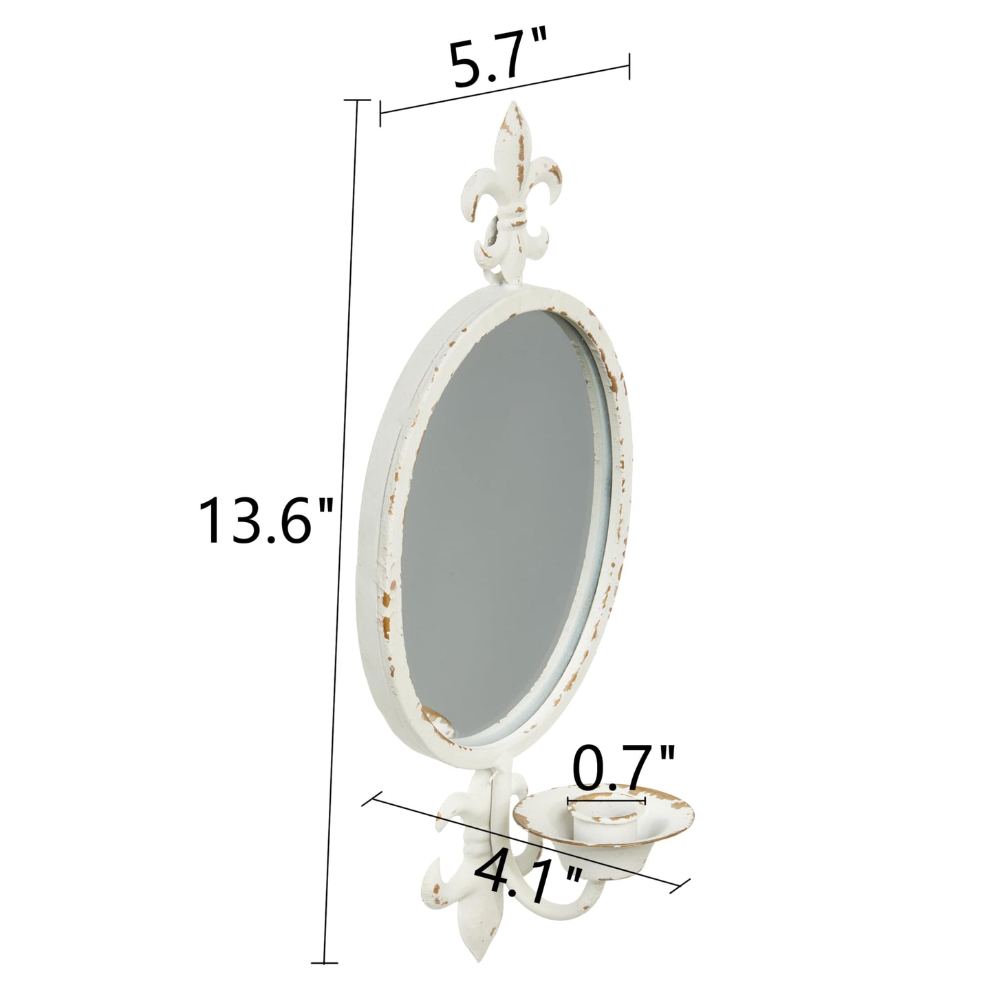 SOFE Metal Shabby Chic Wall Sconces Set of Two Candle Holder, Oval Mirrored Wall Candle Holder for Taper Candles, Iron White Candle Sconces for Living Room, Farm House Home Decor