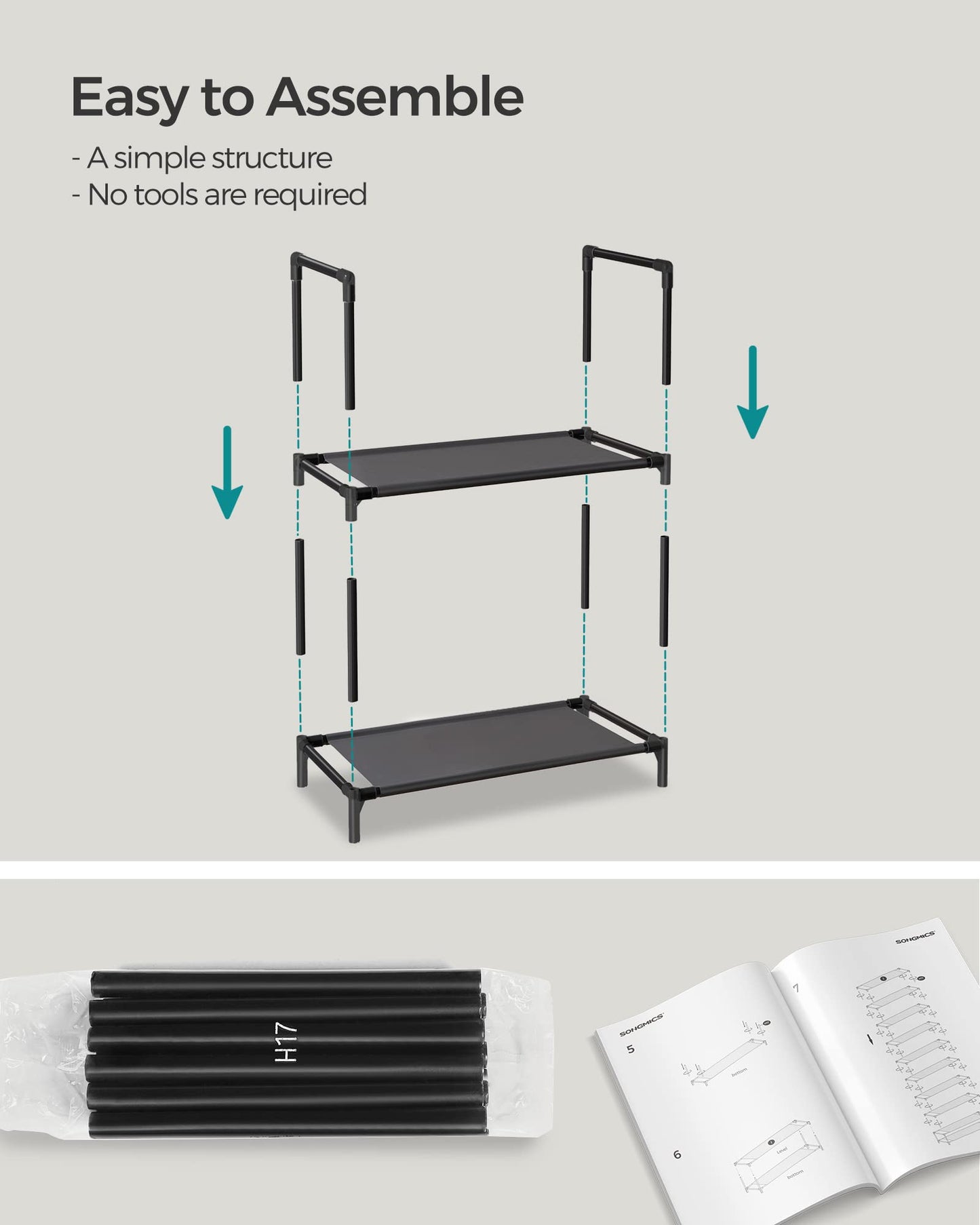 SONGMICS Shoe Rack, 10-Tier Shoe Shelf, Shoe Storage Organizer, 11 x 17.7 x 68 Inches, Metal Frame, Non-Woven Fabric Shelves, for Entryway, Bedroom, Black ULSH010B02
