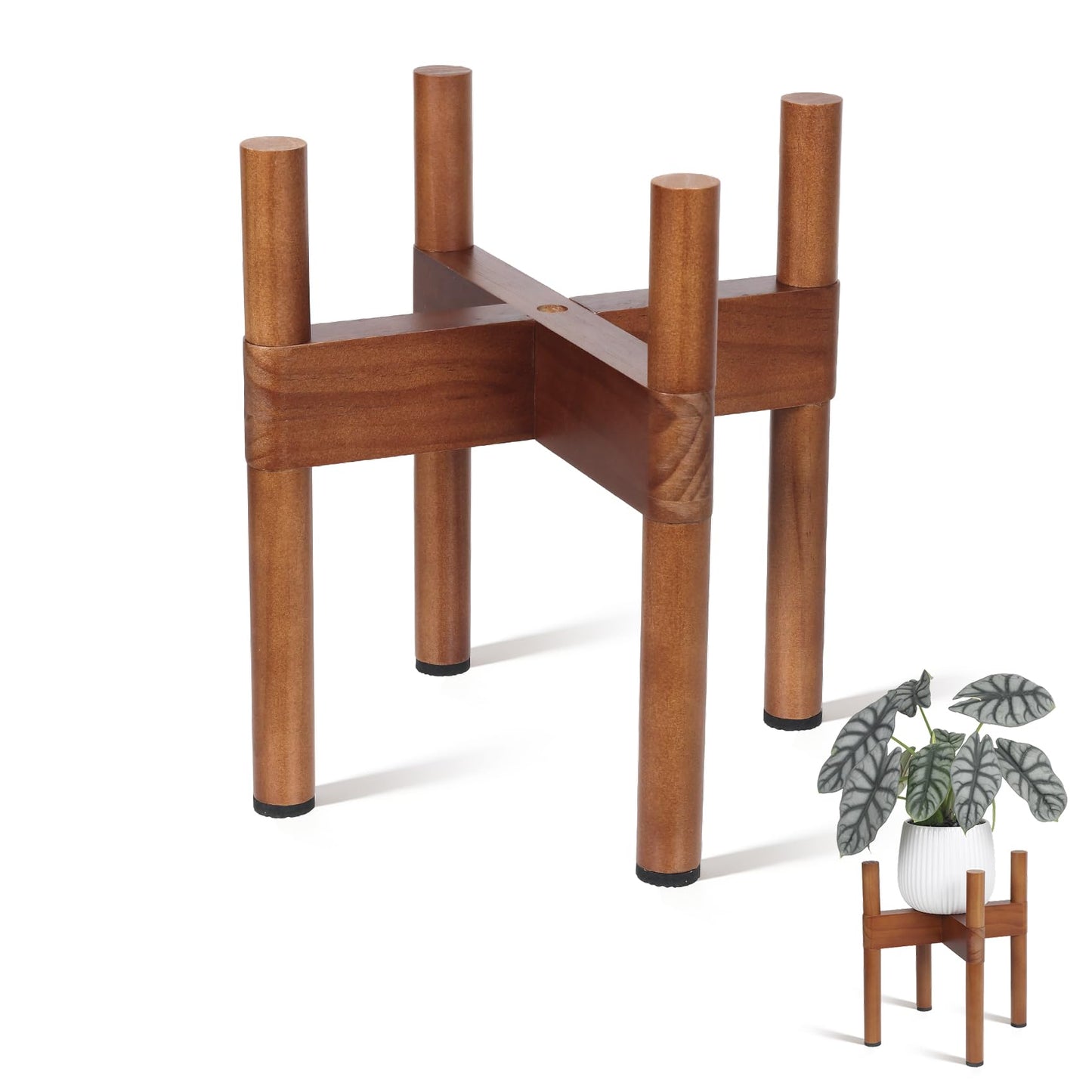 Vigordream Plant Stand Indoor, Wood Plant Holder, Mid Century Modern Decor Tall Planter Stands, 2 Height Displays Corner Single Flower Stand for Balcony, Living Room, Garden Patio Fit 5-8 Inch Pots