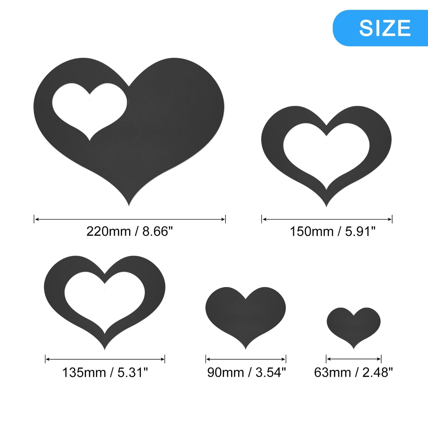 uxcell Acrylic Mirror Wall Stickers, 14Pcs in 1Set Self Adhesive Removable Heart Wall Decals for Home Living Room Bedroom Office DIY Decor (Black)