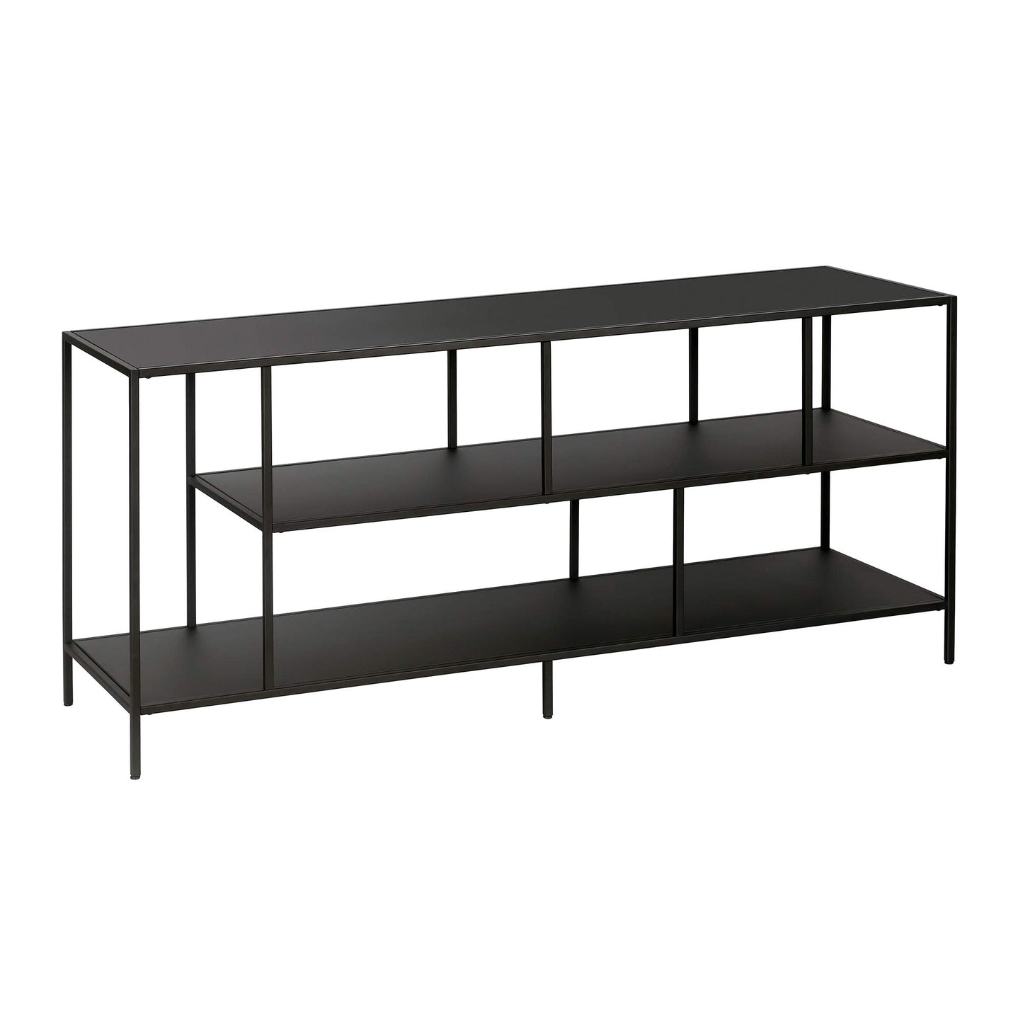Henn&Hart TV Stand for TVs up to 60" with Metal Top and 2 Open Display Metal Shelves for Living Room, Family Room, or Office, Black