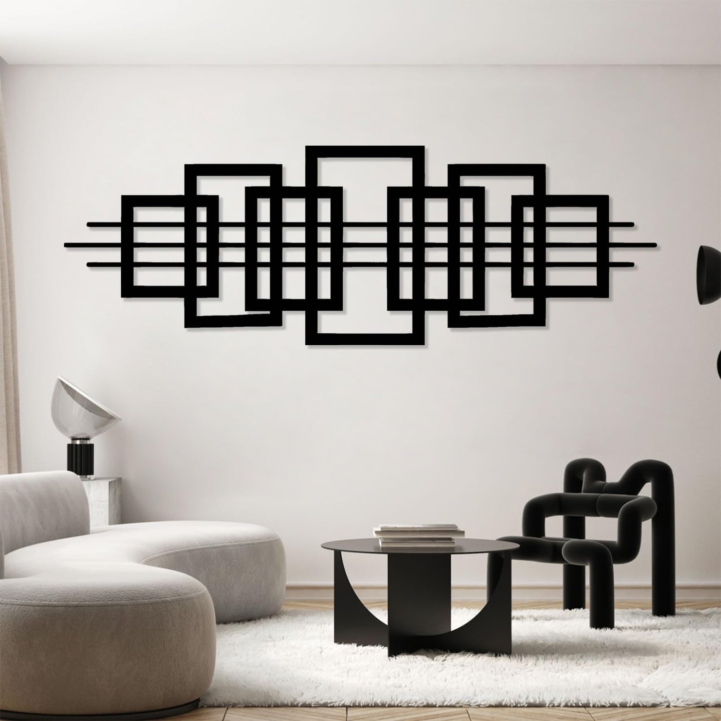 Square Metal Wall Art, Luxury Modern Metal Wall Art, Geometric Square Metal Wall Hanging, Abstract Wall Art, Geometric Wall Art, Office Living Room Decor, Housewarming Gift (12"x35"|30x90cm, White)
