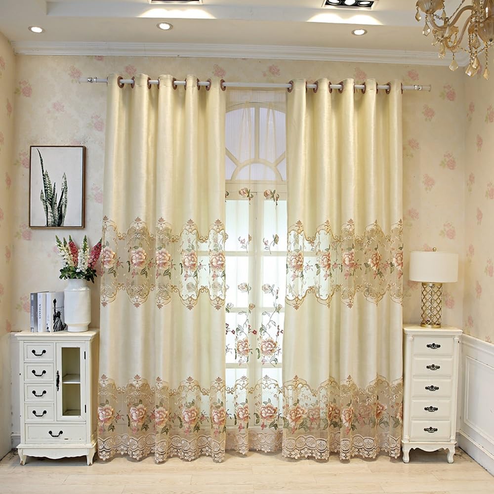 TIYANA Luxury Embroidered Cloth Curtain for Living Room 84 inch Length Custom Romantic Elegant Luxurious Delicate Embroidery Drape Window Dressing Bedroom Grommet Top 1 Panel 39x84 inch