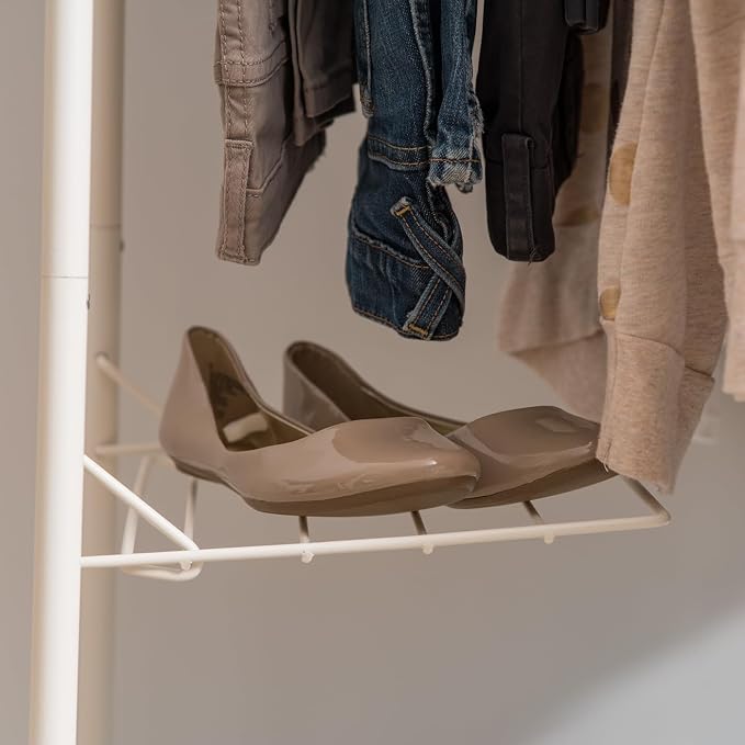 IRIS USA Metal Garment Rack, White, Extra Storage for Clothes and Shoes