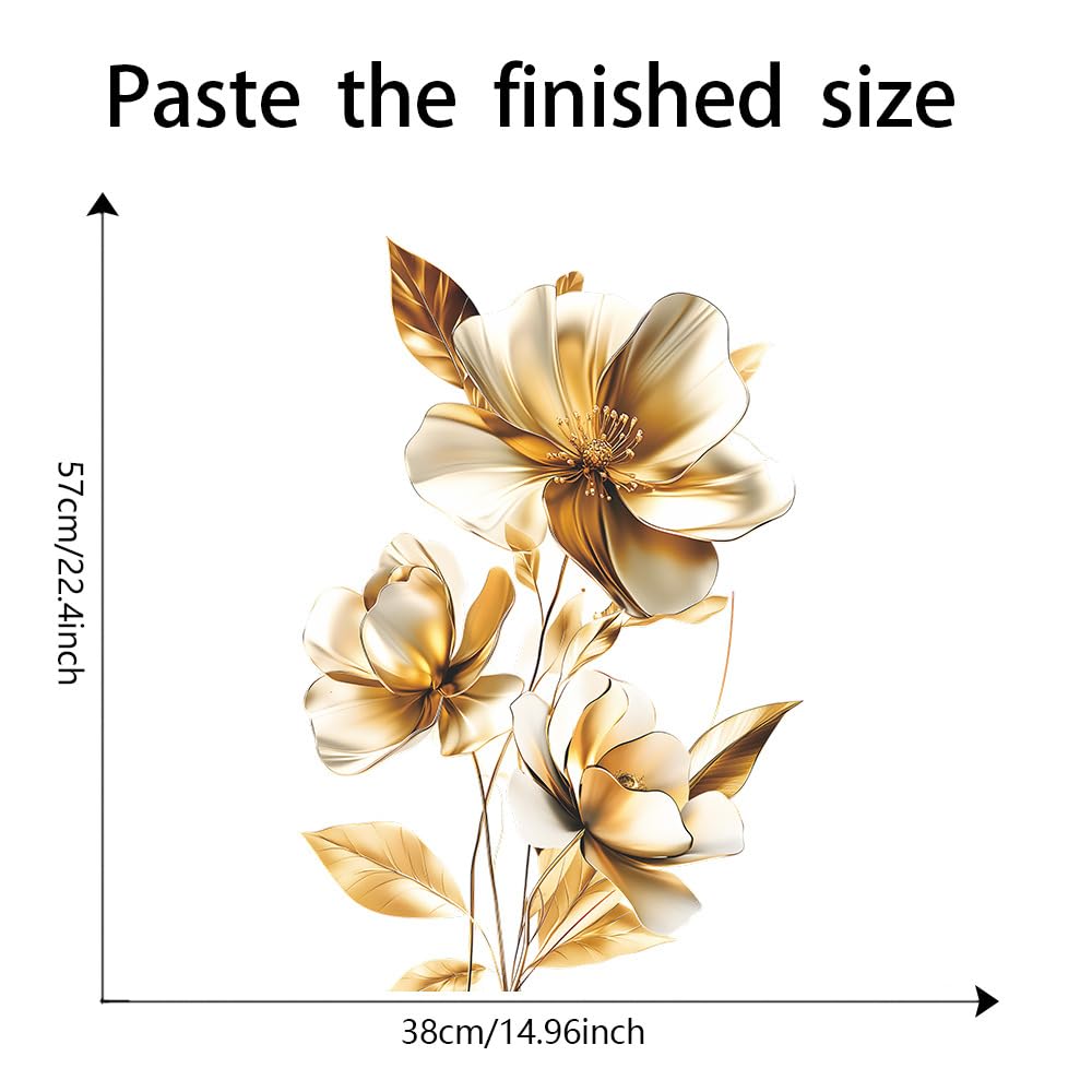 QXFHULV Flower Wall Stickers Floral Plants Wall Art Decals for Bedroom Living Room Sofa TV Background Home Decor (Gold)