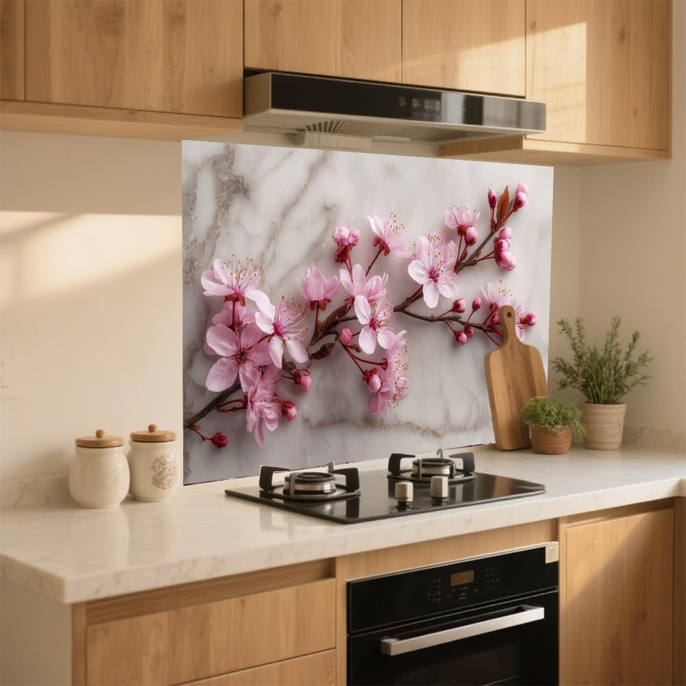 Cmialusie Peel and Stick Wall Sticker 35.4 x 23.6 Inch Cherry Blossom Marble Decorative Wall Decal for Home