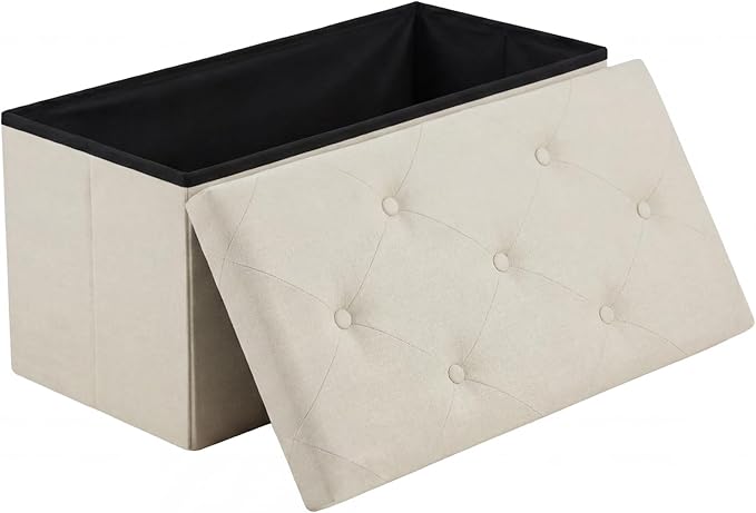 DUMOS 30in Storage Ottoman Bench, Foot Rest Stool Load 350Lbs,Storage Chest with Padded Seat, End of Bed Bedroom Bench for Living Room,Bedroom, Entryway Beige