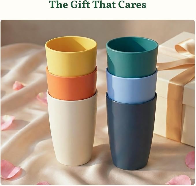 Homienly Unbreakable Plastic Cups Set Wheat Straw Cups 20 OZ Drinking Cups Reusable Camping Cups Stackable Tumblers Water Glasses Drinking Set Freezer Dishwasher Safe (6 PCS, Multi)