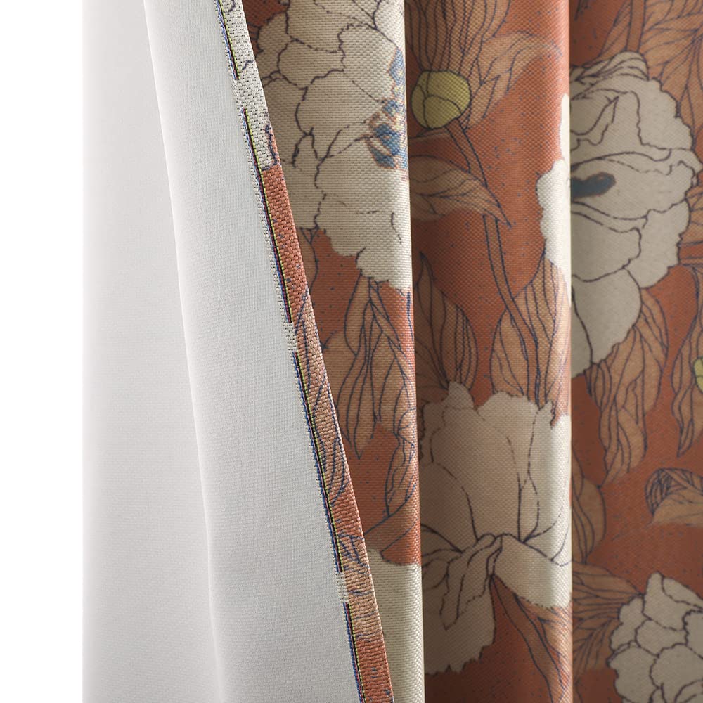 Taisier Home Stylish Faux Linen Curtains for Living Room/Bedroom | Privacy Added Light Reducing Flower Pattern Window Curtain Drapes (2 Panels) Grommet Top, 52x108 Inch, Orange