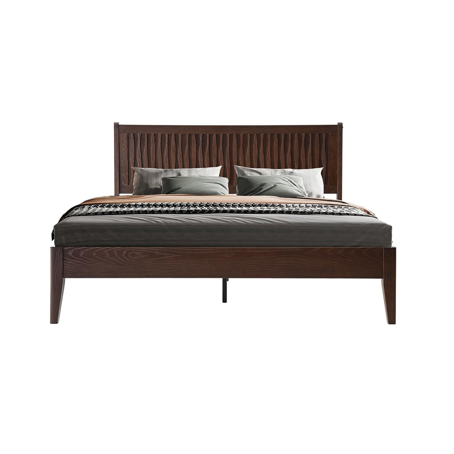 King Size Solid Wood Platform Bed Frame with Headboard & Footboard, 12 Sturdy Slats, Centre Metal Legs, Under-Bed Storage, Anti-Noise & Slip-Free, Easy Assembly, Dark Roast Oak Finish OLK-32