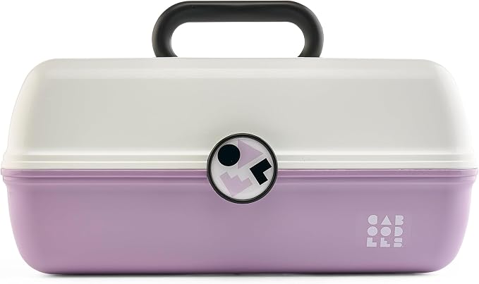 Caboodles School Spirit On-The-Go Girl Makeup Box, White Over Lavender, Hard Plastic Makeup Organizer Box, Built-In Mirror, Secure Latch for Safe Travel, Spacious Storage for Large Items