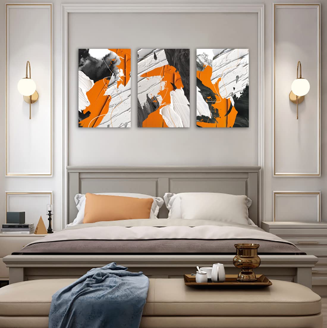 Muzagroo Art Abstract Canvas Wall Art for Living Room Modern Abstract Artwork for Home Wall Decor Orange Abstract Pictures Printed Art Bedroom Decorations 3 Panels Ready to Hang M