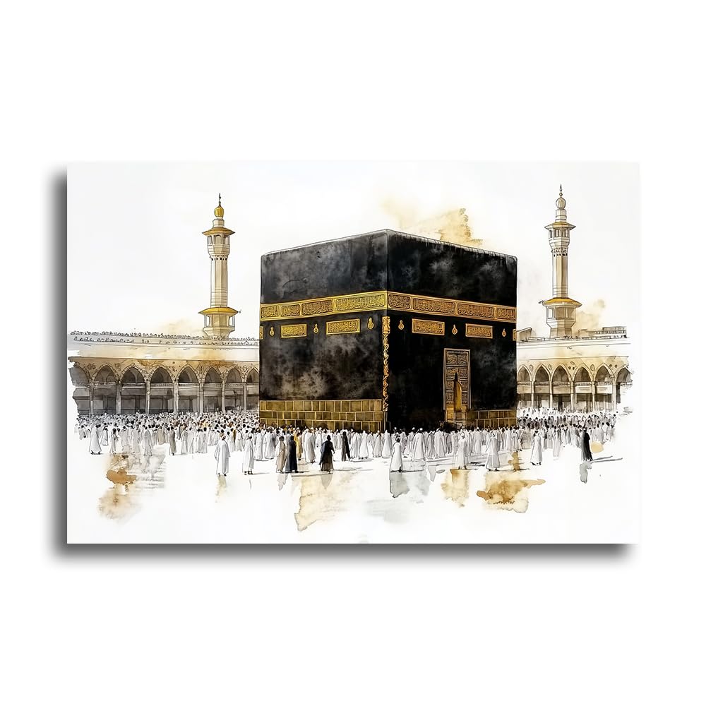 TIEHAOMAI Islamic Canvas Wall Art Muslim Pilgrims Poster Islamic Mural Canvas Prints Mecca Mosque Paintings for Living Room Decor（Mosque-1,12x18inch (30x45cm)