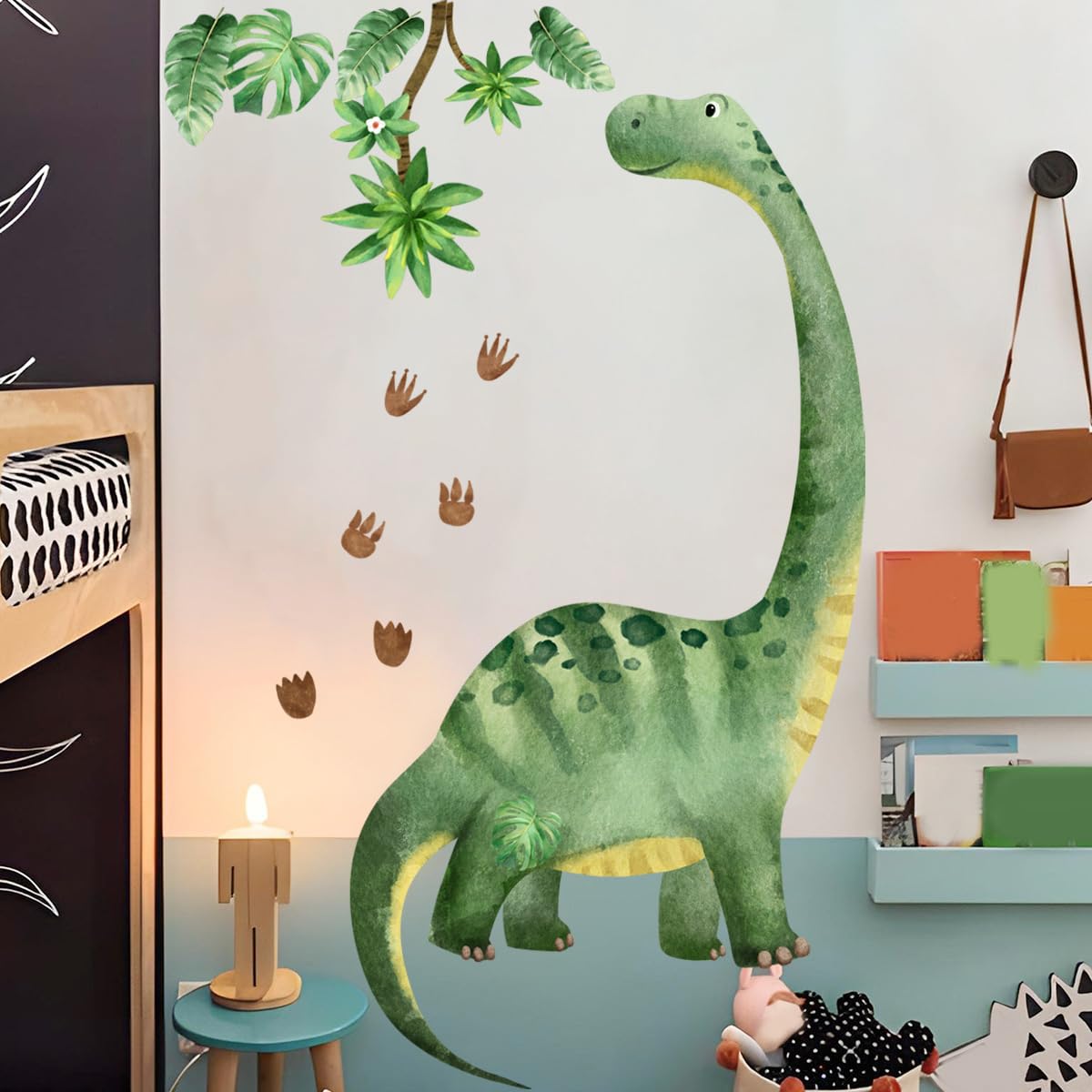 Runtoo Large Dinosaur Wall Decals Watercolor Dino Footprint Neutral Wall Stickers Baby Nursery Kids Boys Toddler Classroom Home Decor