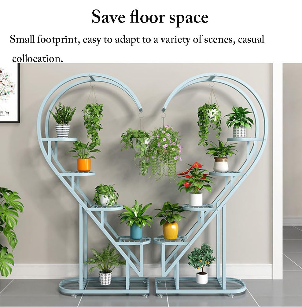 Eiwitany Floor-Standing Wrought Iron Flower Stand Installation Simple Load-Bearing Strong Home Living Room Balcony Heart-Shaped Shelf (Pink)