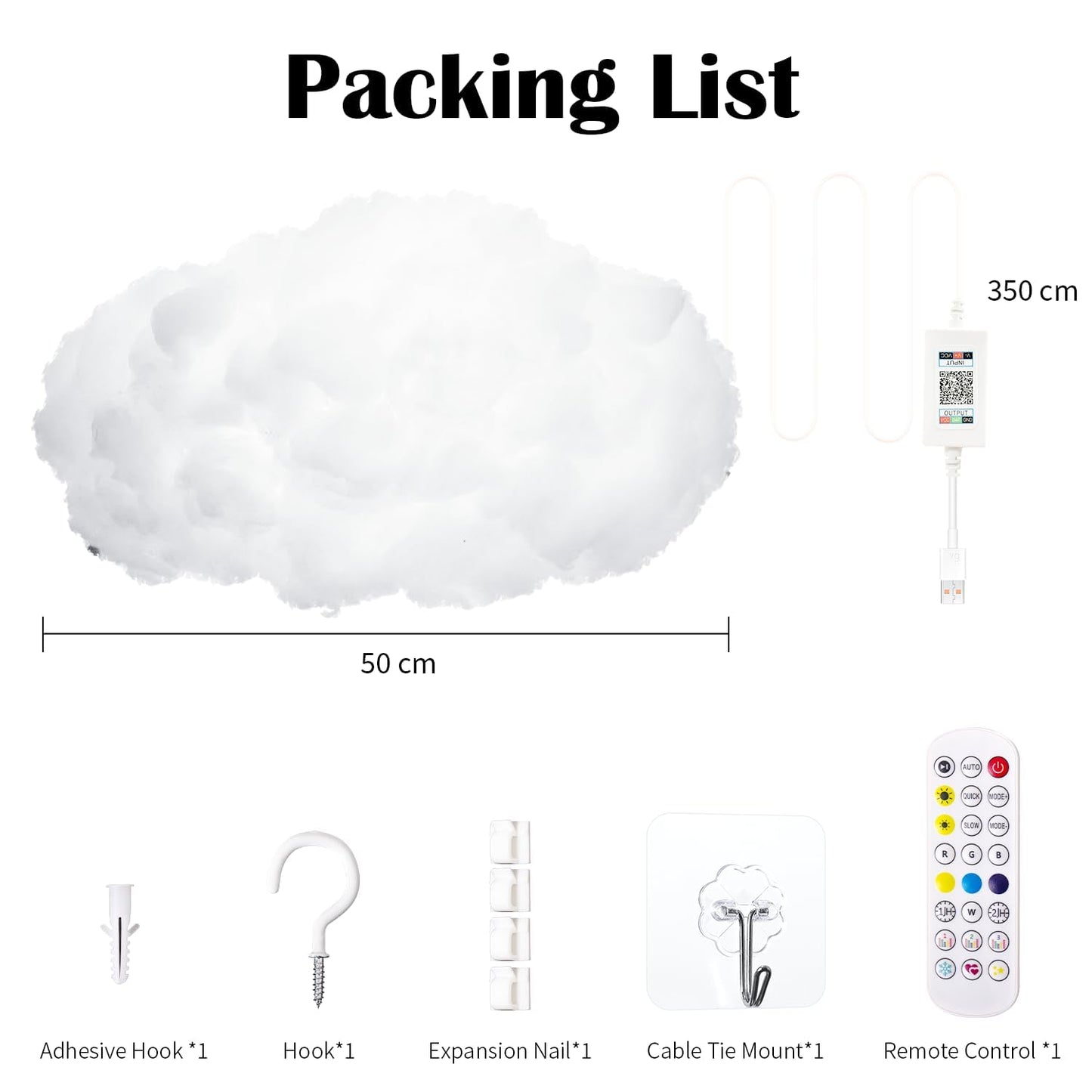 oooYYDSxxx 3D Cloud Lamp 1 Pack APP Controlled Music Sync 24 Inch Cotton LED Mood Lights 16 Million Color Changing Wireless Remote USB Powered for Bed