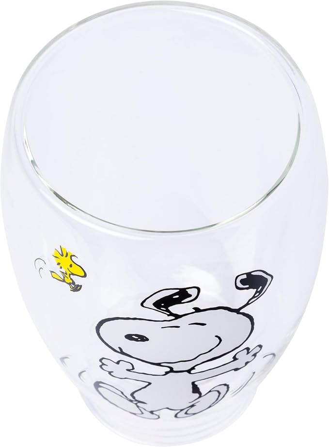 Silver Buffalo Peanuts 2 Piece Double Walled Glass Set Featuring Snoopy, Woodstock, and Charlie Brown, 12.5 Ounces