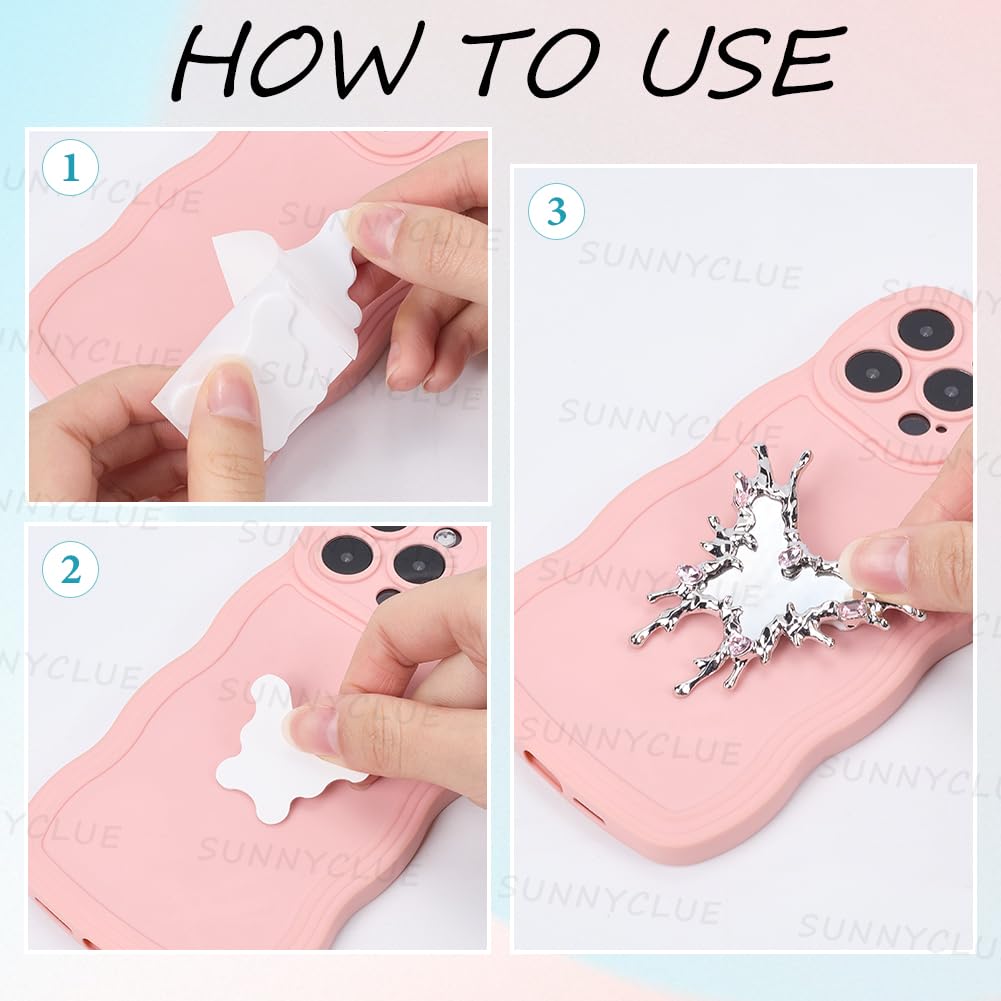 SUNNYCLUE 2pcs Adhesive Mirror Phone Phone Mirror Stick Alloy Rhinestones Bling Silver Butterfly Animal Shaped Cellphone Case Back Glass Decal with Butterflies Stickers for Smartphone Women Gifts