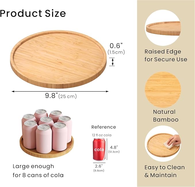 VERTORGAN Bamboo Serving Tray,9.8 Inch Decorative Trays Platter for Coffee Table,Living Room,Bar,Party,Mini Charcuterie Boards Cheese Board,Home Decor（Natural）