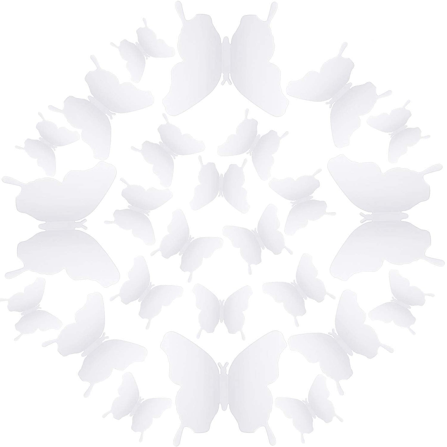 BBTO 48 Pieces Butterfly Wall Decor DIY 3D Mirror Butterfly Stickers Removable Decals Crafts for Birthday Party Bedroom School Bathroom Living Room Decor(White)