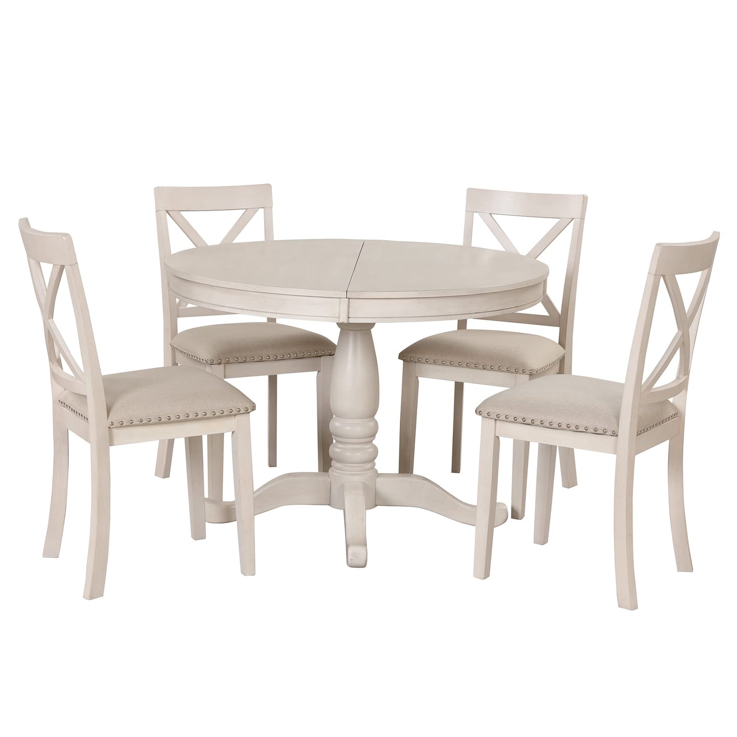 Merax Dining Table Set for 4,Retro Style Chairs with Solid Wood Legs for Kitchen Diningroom