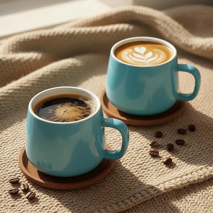Teocera Coffee Mugs Set of 6-12oz Chip-Resistant Ceramic Cups with Ergonomic Handle | Dishwasher & Microwave Safe Turquoise Mugs | Keeps Beverage Hot, Perfect for Family Kitchen & Holiday Gifts