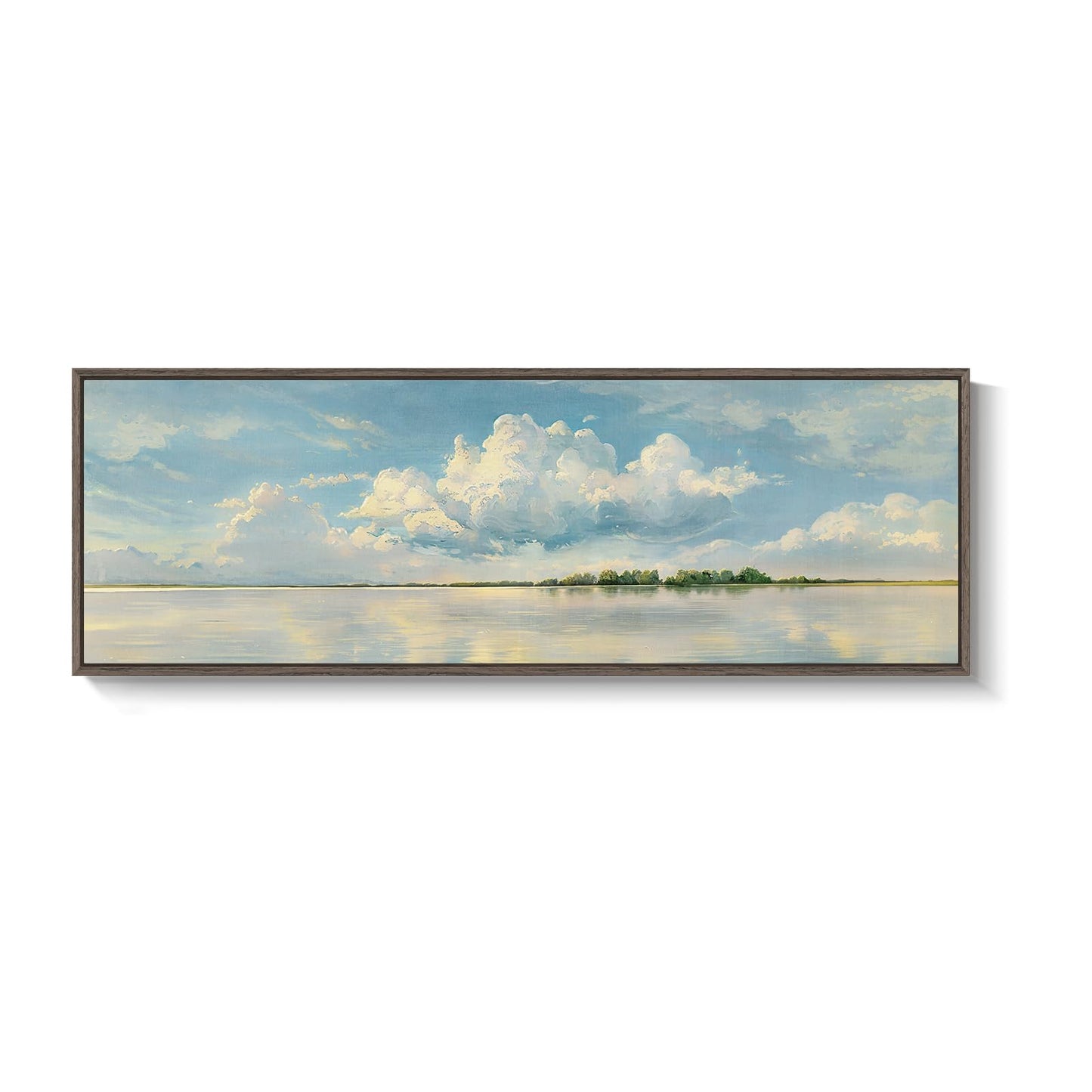 Framed Blue Landscape Canvas Wall Art, Sky Cloud Artwork for Walls, Horizontal Nature Scenery Painting Prints for Living Room, Bedroom, Home Office Wall Decor 16x48 Inch