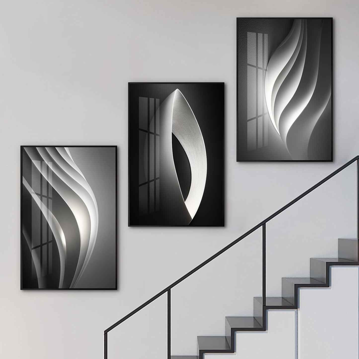 Altimpo Large Frame Modern Abstarct Wall Art for Living Room, Minimalist Bright Style 3 Piece Canvas wall art painting, Grey Melody Wall Art for Bedroom, Home, Hotel, Office 16x24IN