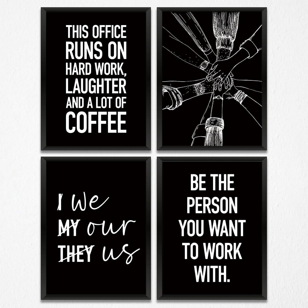 4 Pcs Inspirational Wall Art Team Office Prints Positive Teamwork Quote Wall Decor Paintings Posters for Office Home Bedroom Living Room, Motivational Gifts for Men, Coworker, Team Leader, Unframed
