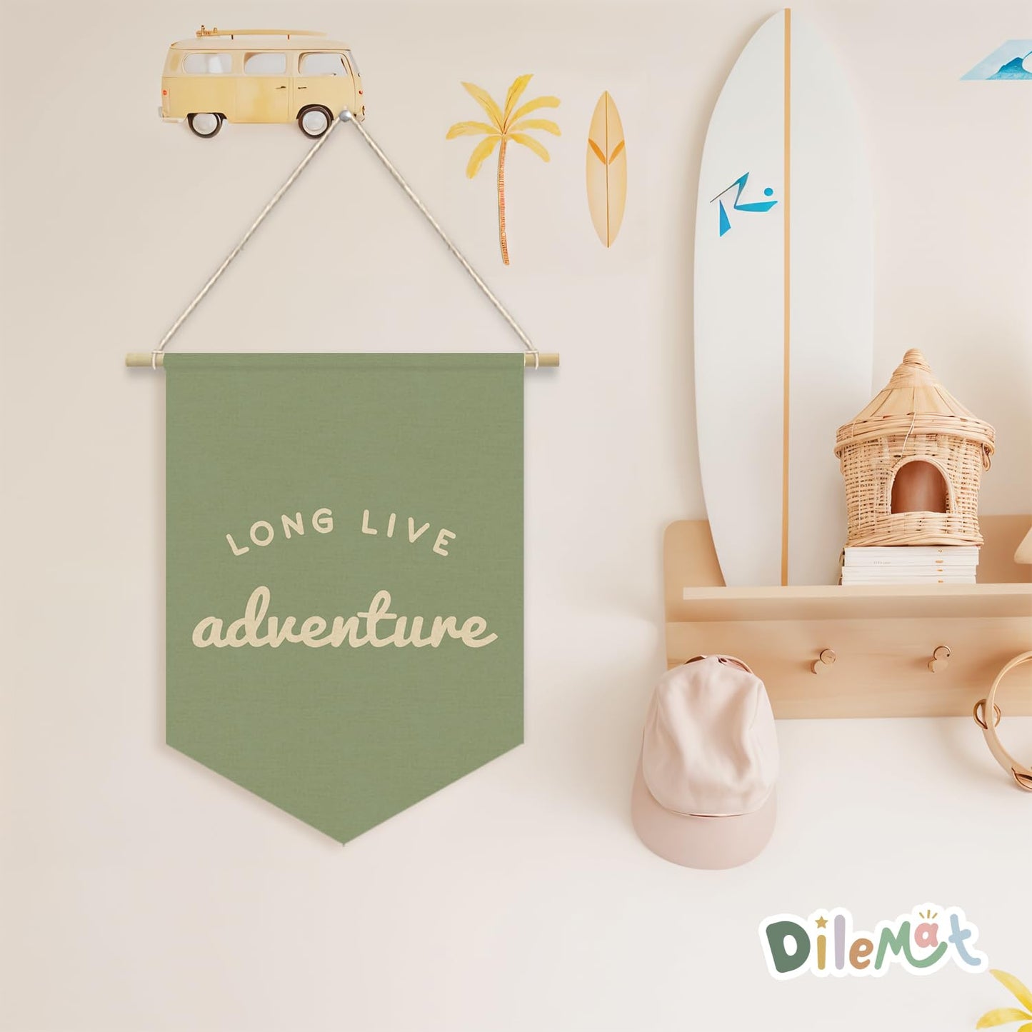 Dilemat Sage Green Playroom Decor,Boy Nursery Decor,Long Live Adventure Linen Pennant Banner,Camper Decor Wall Hanging for Toddler Decorations,Boy Room,Nursery,Playroom