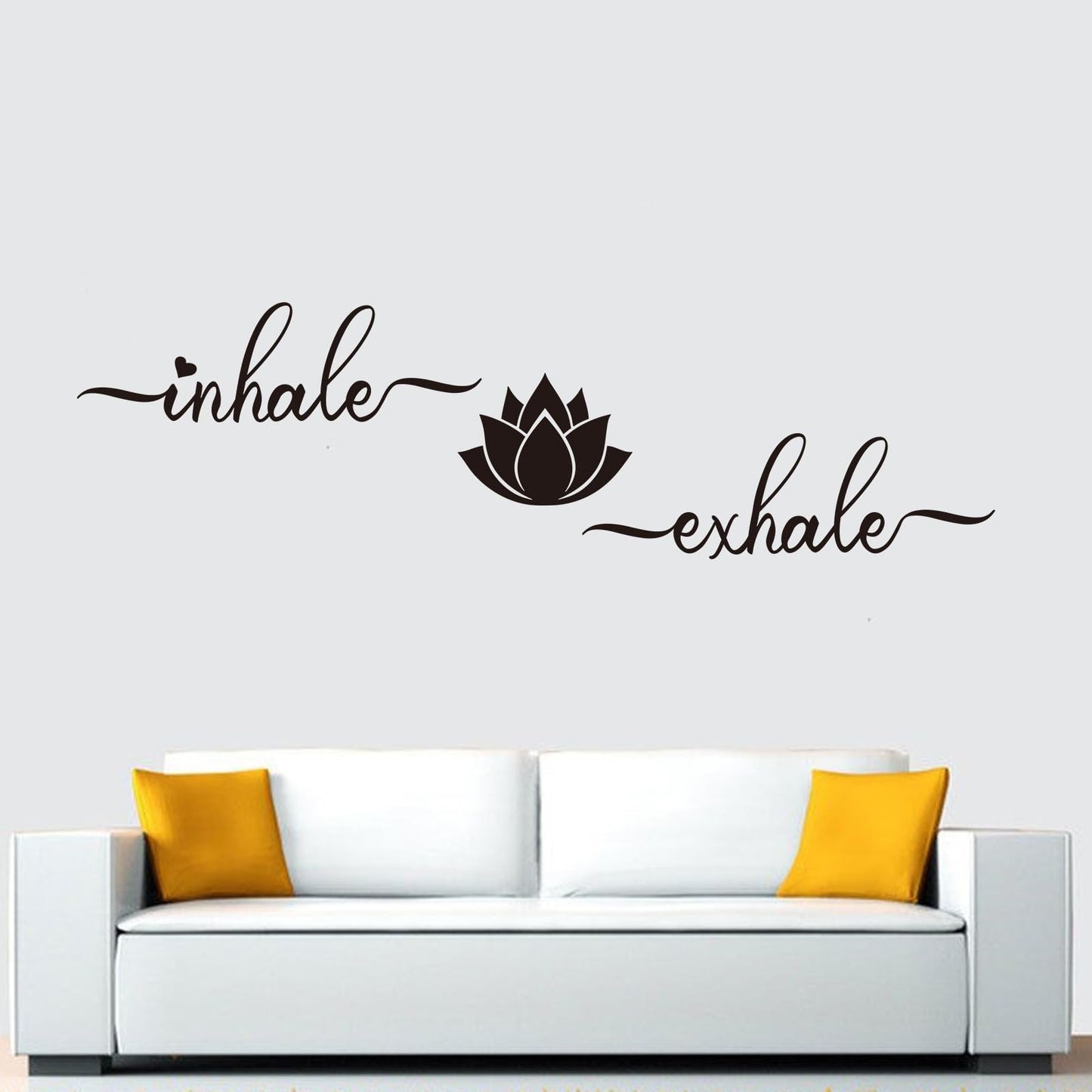 Yoga Quotes Wall Stickers for Bedroom: Zen Lotus Flower Home Meditation Vinyl Art Wall Decals for Living Room Bathroom Kitchen Office - Inhale Exhale 25" X 7"