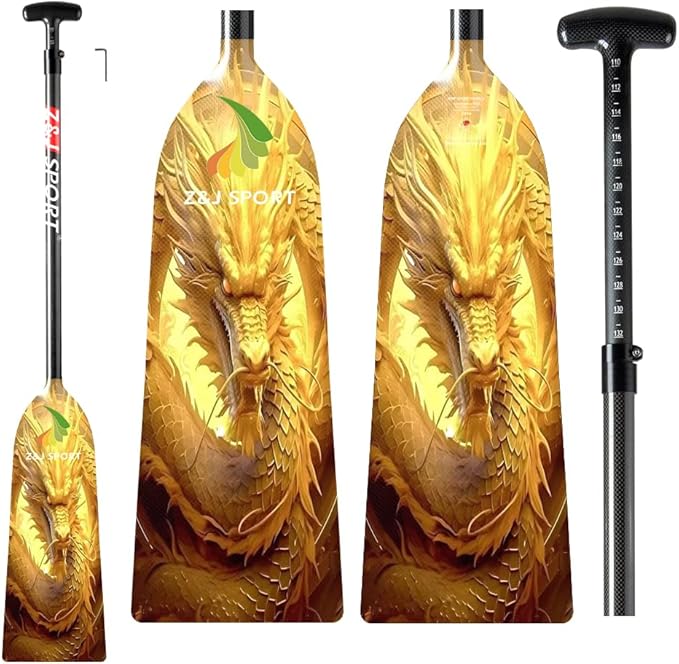 Z&J SPORT Adjustable Dragon Boat Paddle, IDBF Approved Carbon Fiber Paddle, Dragon Graphic Paddle with Adjuster for Dragon Boat Race with Adjustable T Handle