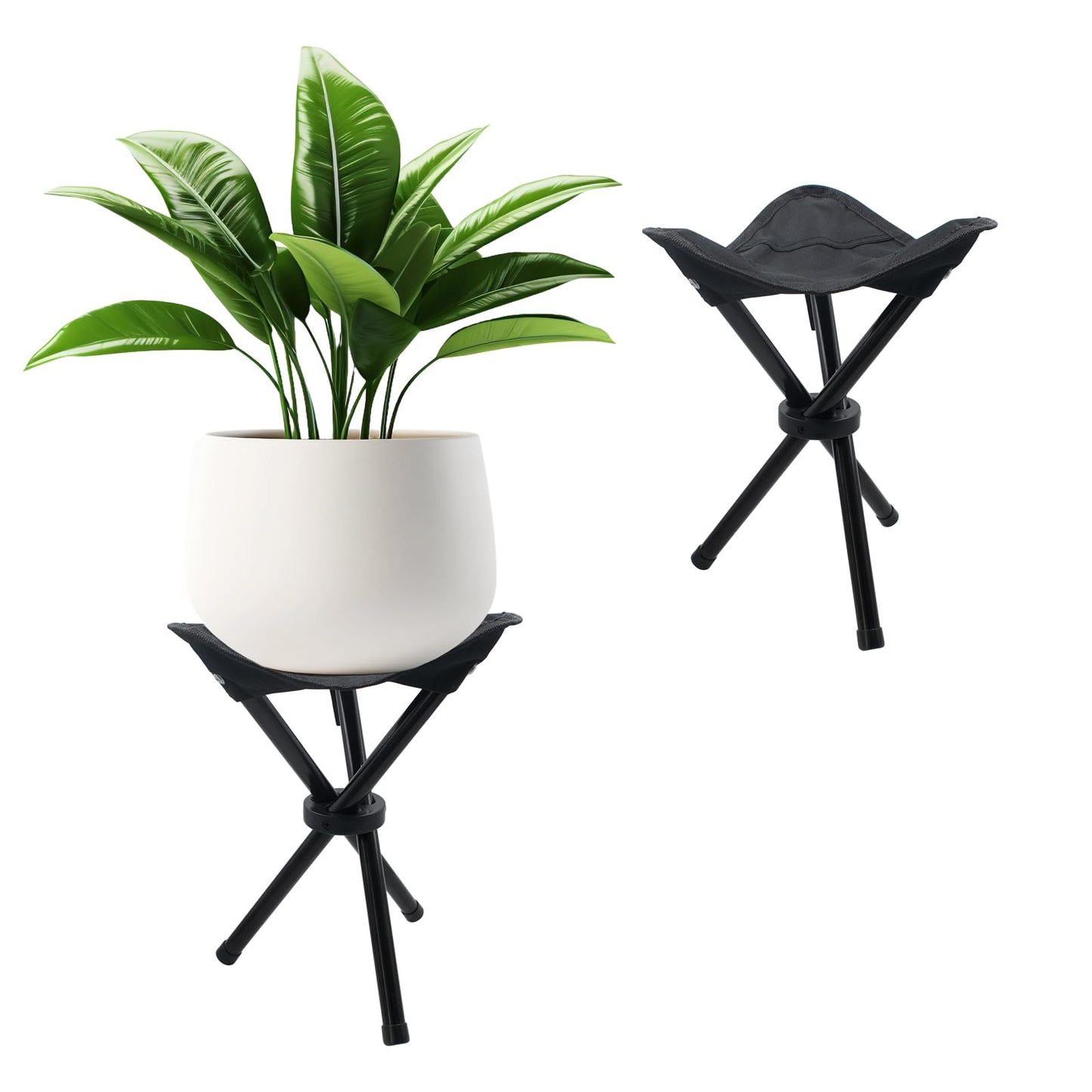 HaoGludi 2 PCS Plant Risers for Inside Pots, Folding Tripod Planter Lift Inserts, Black Planter Fillers for Large Pots, Camping Chairs, 9" x 9" x 11"