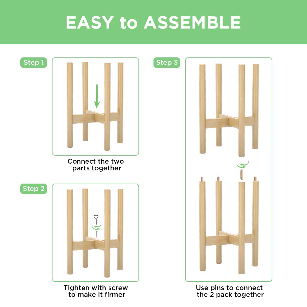 MUDEELA 2 Pack Indoor Plant Stands, 2 Tier Tall Plant Stand 30 inches, Mid Century Bamboo Plant Stand, Adjustable Width 8 - 12 inches, Fits Pot Size of 8 9 10 11 12 inches Pot & Plant Not Included, Natural