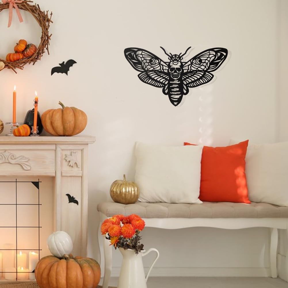 NBEADS Death Head Moth Metal Wall Decor, 6.9x11.8 Black Wall Hanging Decor Gothic Silhouette Wall Art for Bedroom Living Room Bathroom Office Garden Wall Decoration